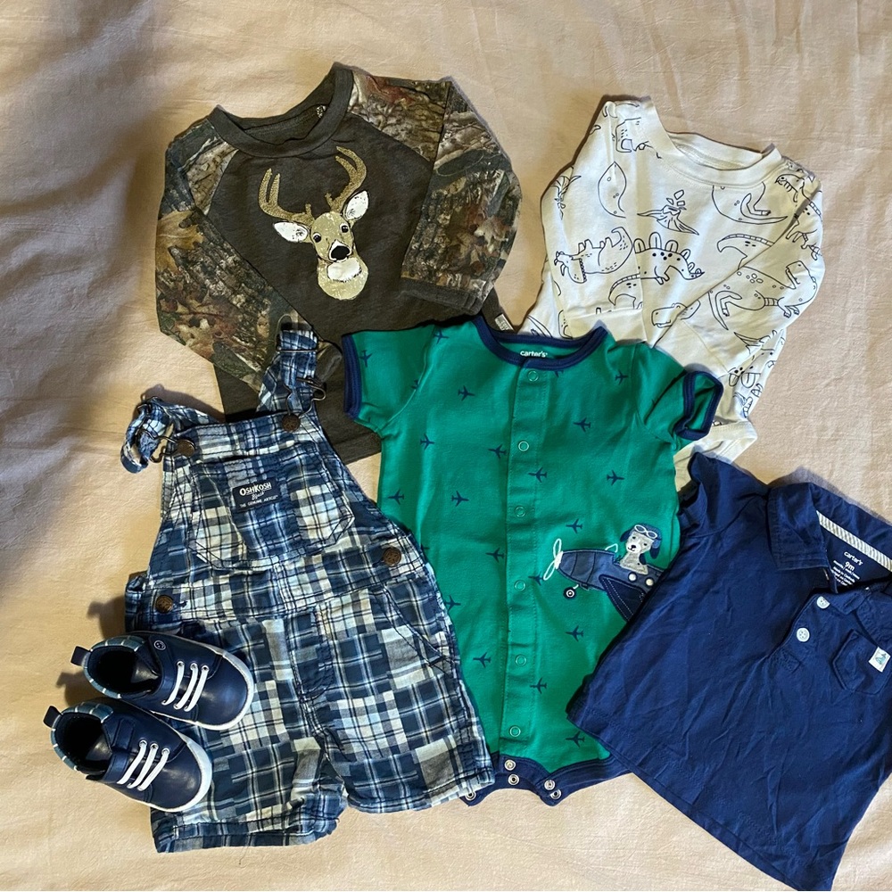 Baby Boy Summer Clothing Outfit Bundle with Shoes - 9 months. Carter’s, Oshkosh